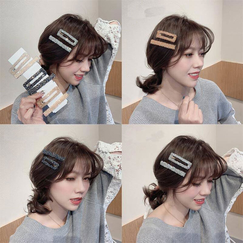 1 Set Strip Rectangular Korea Popular Hair Clips Woman Girls Rhinestone Shiny Luxury Hairpins BB Clip Styling Tools Barrettes
