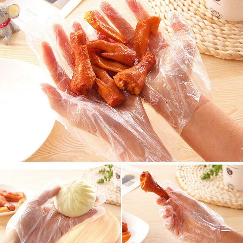 100Pcs Transparent Plastic Disposable Gloves DiningThickening Beauty Housework Bathroom Sanitary Kitchen Cooking Cleaning