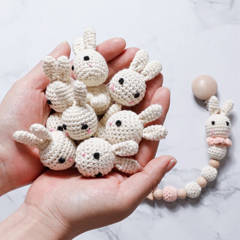 1PC catena per ciuccio per bambini Crochet Cute Rabbit Panda Beads clip per ciuccio per dentizione in legno fai da te gioielli per maglieria culla prodotto per bambini