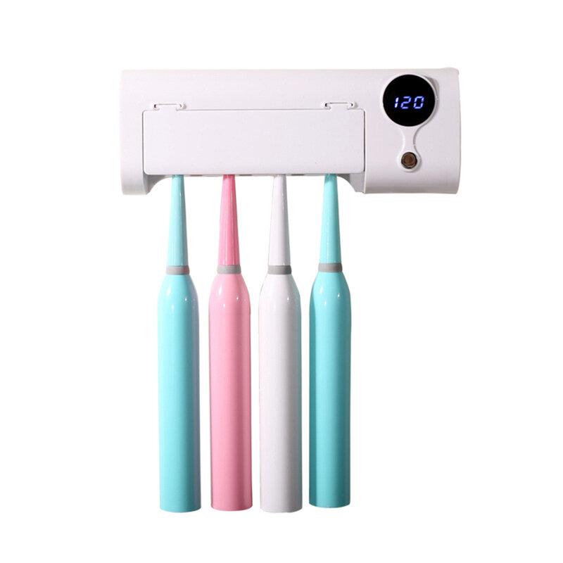 Smart Induction UV Light Toothbrush Holder Sterilizer Box Toothbrush Cleaner Toothpaste Dispenser Wall Mount 1500mAh Capacity