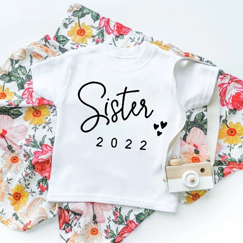 Camisa infantil, camiseta com braços e carregamento de irmã e grande, brother, 2022