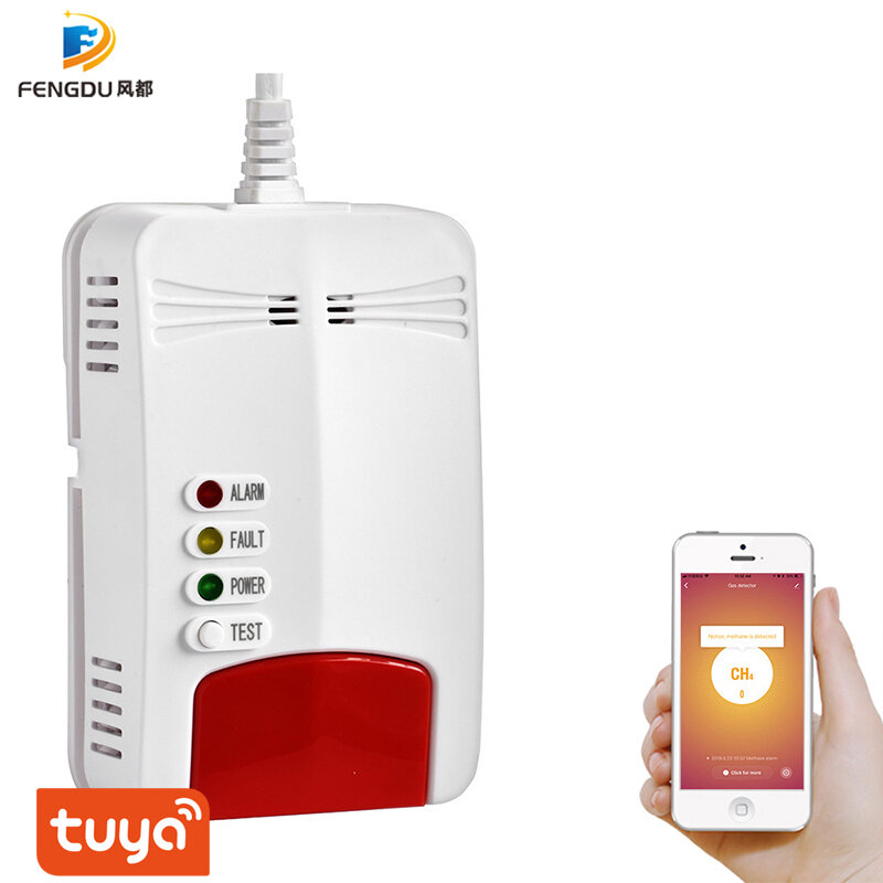 Sensor de Gas Wifi con enchufe europeo, Detector de fugas de Gas, alarma, aplicación Tuya Smart Life, montado en la pared para seguridad del hogar inteligente