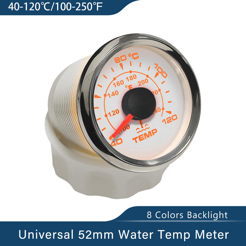 Medidor de temperatura de agua para coche, motocicleta, autocaravana, yate, barco, con retroiluminación Universal de 12V y 24V, 8 colores, 2"