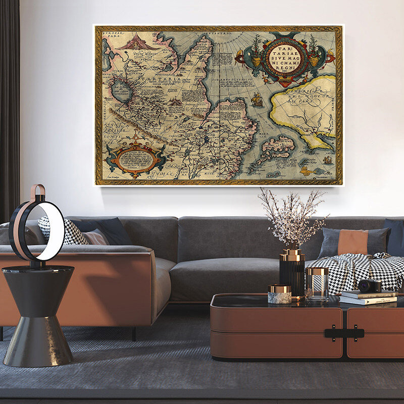 Винтажная карта мира 225*150 см, Нетканая холщовая живопись, ретро настенный плакат, декоративная карта, гостиная, украшение для дома