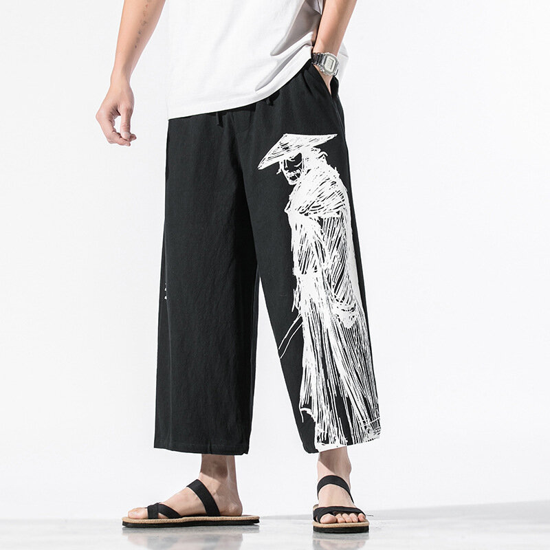 Autunm-Pantalones harén de lino y algodón para hombre, ropa de calle, Hip Hop, pierna ancha, holgados, informales, 5xl, 2022