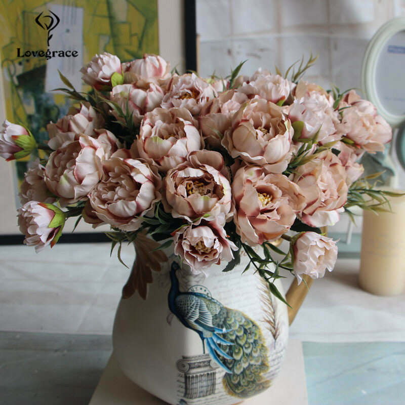 결혼식용 인공 모란 꽃, DIY 장식, 작은 공예 꽃, 홈 데코용 미니 가짜 꽃, 8 헤드 실크