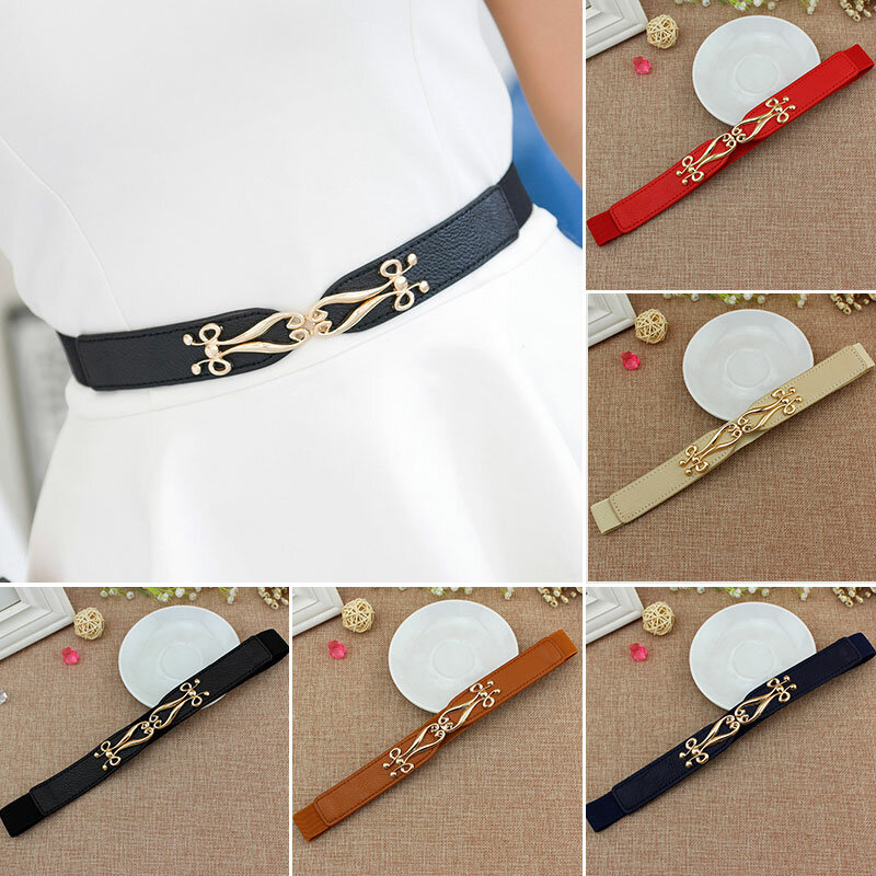 PU Leather Women Belt Fashion Elastic Waist Belts for Women Ladies Thin Stretch Waistband Dress Belt Accessories cinturon mujer