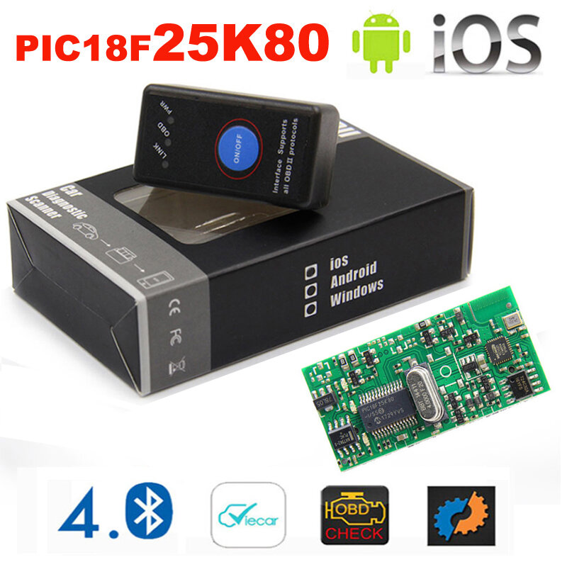 Mini ELM 327 Bluetooth 4,0 con interruptor de encendido 25K80 ELM327 V1.5 OBD2 herramienta de escaneo de interfaz para IOS y Android