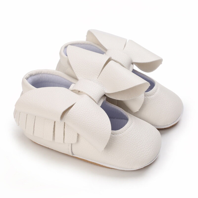 Обувь для маленьких девочек с большим бантом нескользящая обувь на плоской мягкой подошве для малышей нескользящая обувь из ПУ для новорожденных девочек