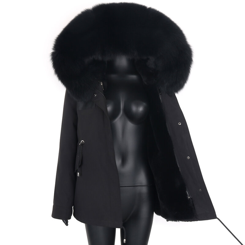 Женская короткая зимняя куртка с воротником из натурального Лисьего меха и подкладкой из искусственного меха, 2022