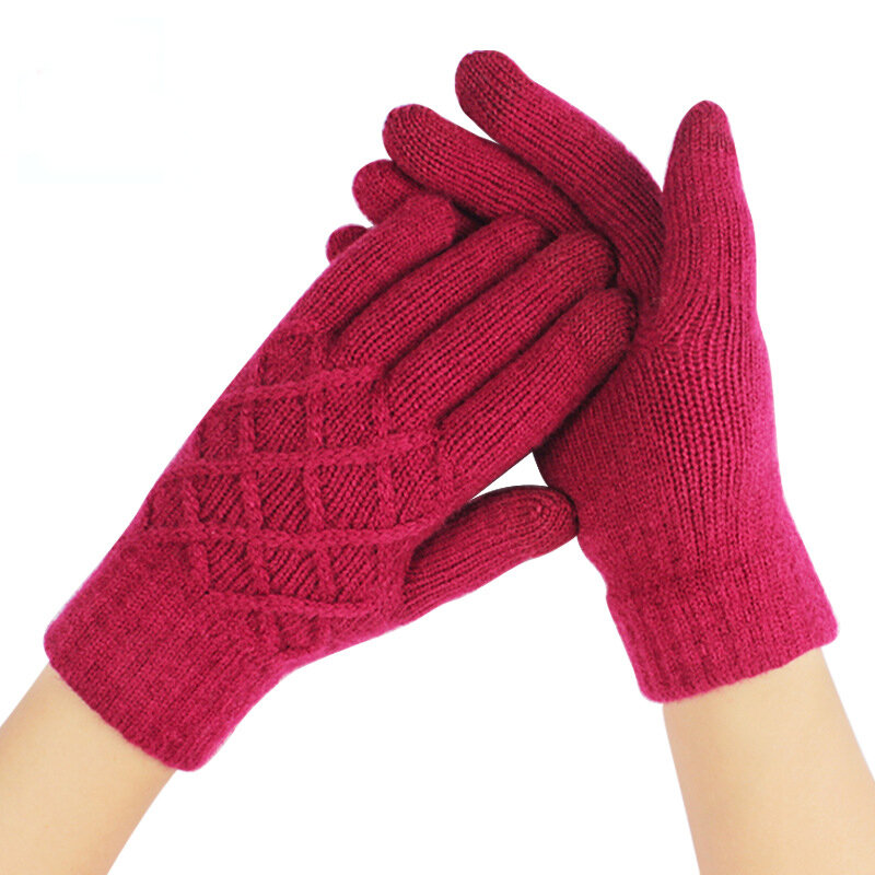 Женские зимние трикотажные варежки, теплые однослойные шерстяные перчатки с рисунком ананаса для сенсорных экранов, ветрозащитные перчатк...