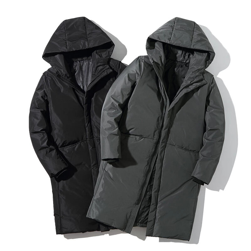 メンズダックダウン秋冬ジャケット,フード付きウインドブレーカー,長くて厚い,暖かい,黒,2021