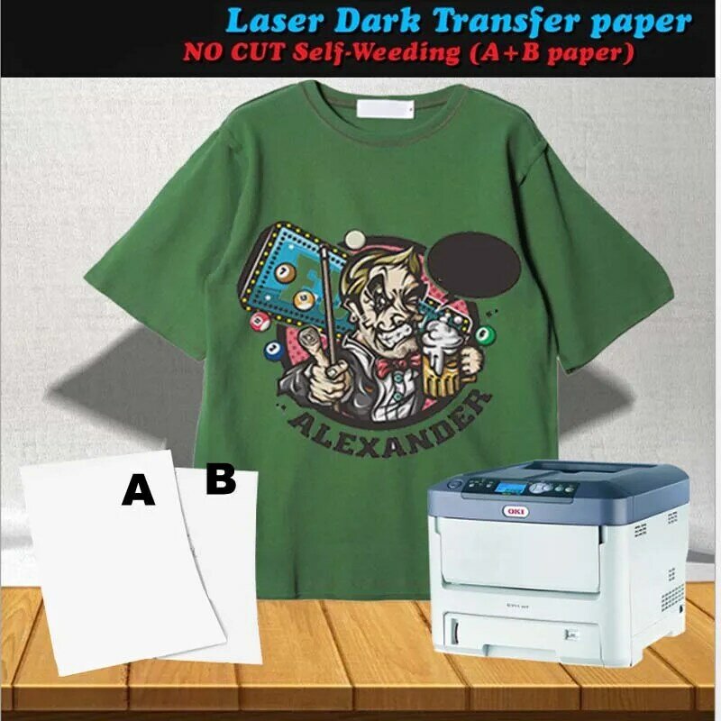 A4 5 conjunto 10 tamanhos a + b laser escuro, papel de transferência sem corte, capinação, transferência térmica de papel para camisetas