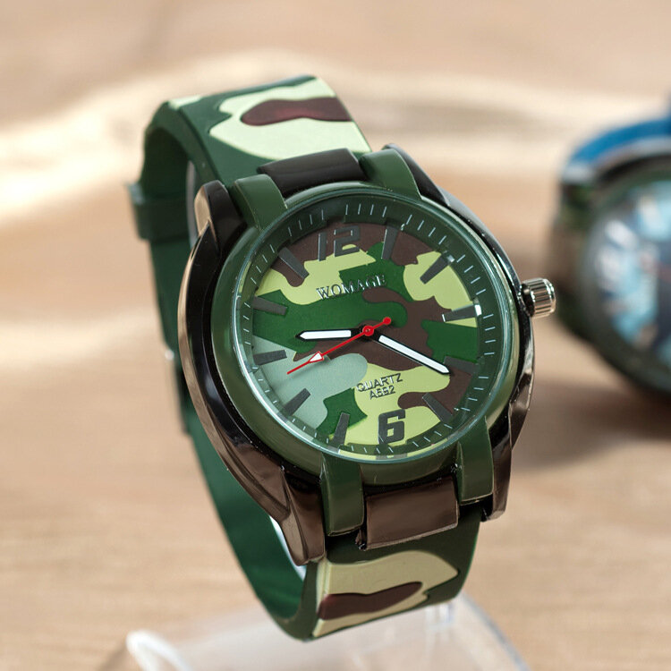Relógios infantis Womage Moda Camuflagem Relógios Azul Silicone Quartz Watch Crianças Relógios Esportivos Preço Barato Dropshipping 2020