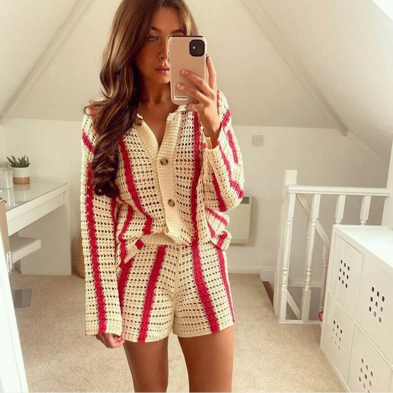 2021 frauen Winter Warme Pullover Kleidung Top/Shorts Casual Frauen Herbst Gestrickte Outfit Langarm Strickjacke oder Hohe taille Shorts