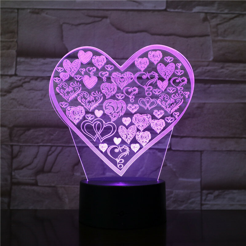 Lampadina visiva 3D illusione ottica 7 lampada da comodino colorata Touch Romantic Holiday Night Light Heart regali di nozze Dropship 3184