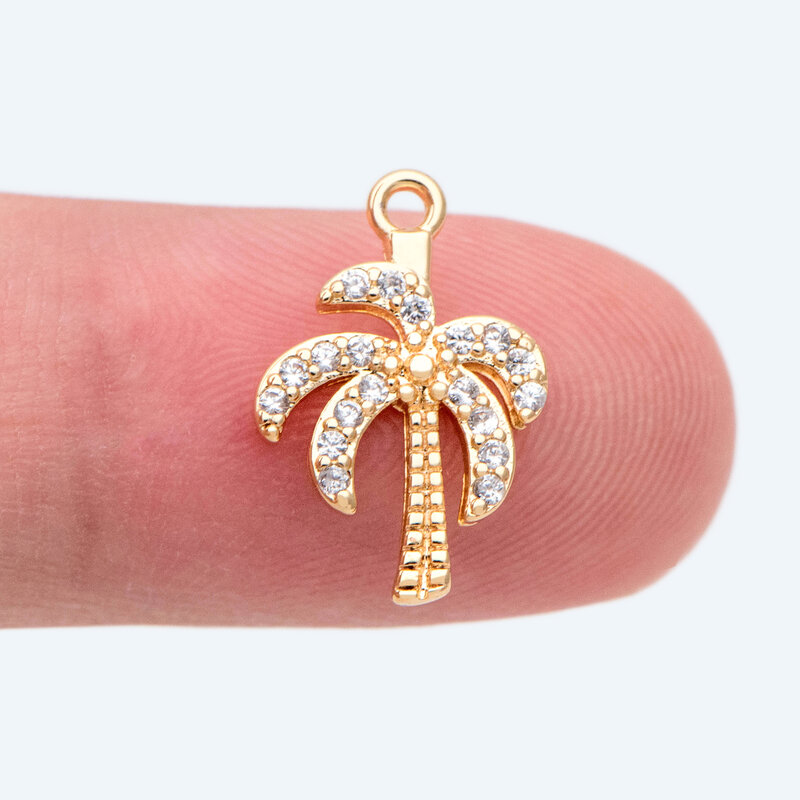 4pcs CZ Paved Coconut Tree Charms for Jewelry Making Handmade DIY Palm Plant Pendants Earrings Bracelets Accessories (GB-2374)