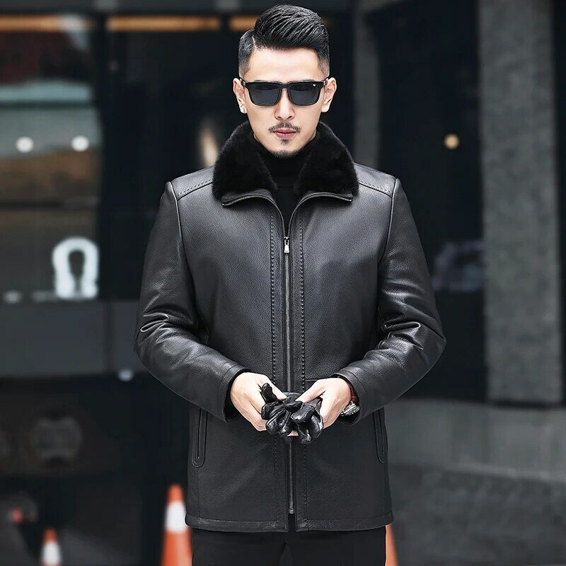 Inverno genuíno boollili jaqueta de couro masculino natural vison forro de pele pele de veado couro real casaco deri ceket