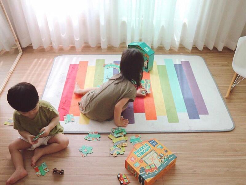 Alfombra de juegos para bebés, para gatear tapete, decoración para habitación de niños, alfombrilla de aprendizaje a rayas, accesorios de fotografía