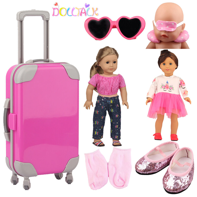 11スタイルおもちゃセットの人形のためのスーツケースセット43センチメートル新生児とアメリカ18インチガール & og人形服靴sockaccessoriesギフト