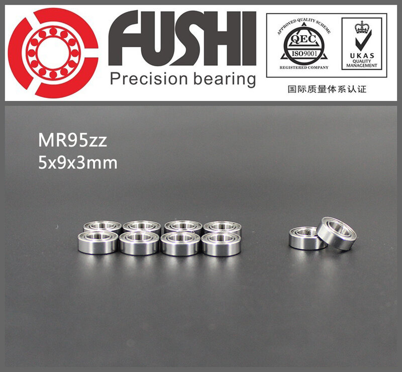 MR95ZZ-Rodamientos de bolas en miniatura, ABEC-1, 500 unidades, 5x9x3mm, L-950ZZ