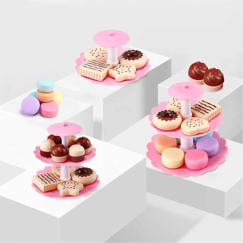 Dessert Tower miniatura cibo finto Dinette giocattolo per bambini cucina per bambini tè pomeridiano Set di giocattoli per ragazze cucina gioca Mini biscotti per torte