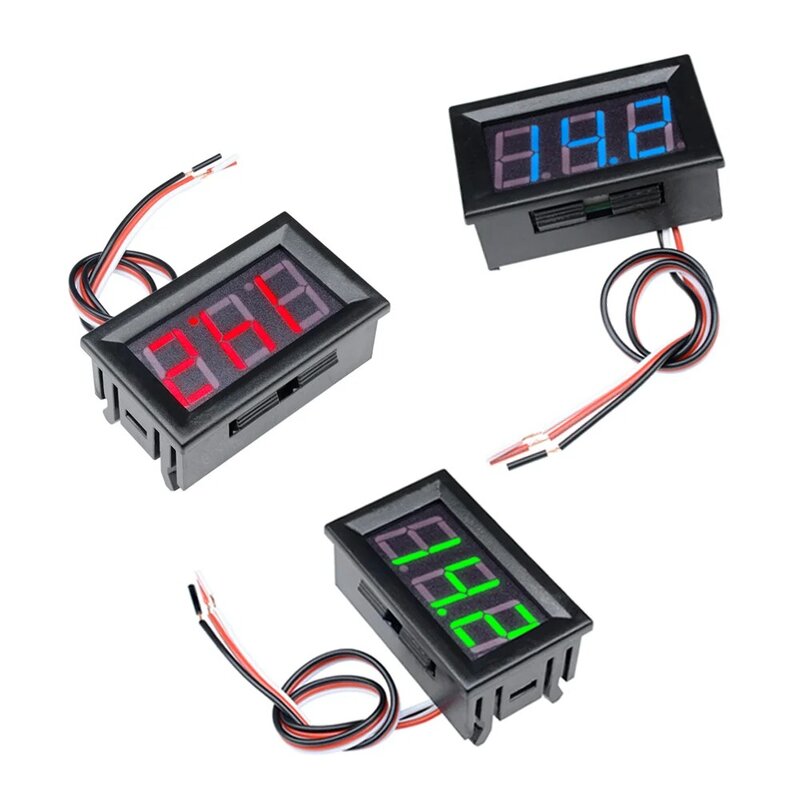 Digital LED Display Painel medidor de tensão, 3 fios voltímetro, vermelho, azul, verde, 0,56 ", 0-30V, 50pcs por lote