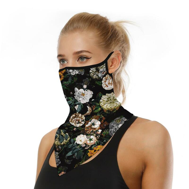 Sports Leopard Print Hiking Fishing Bandana Neck Triangle Cycling Face Scarf With Ear Loop Outdoor Half Face Cover