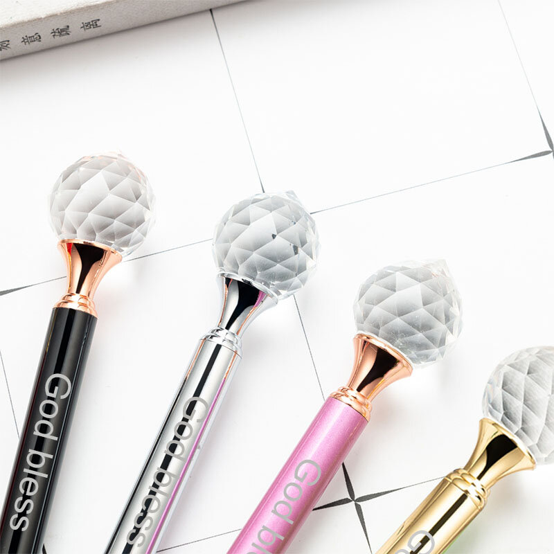 Customized LOGO Big Diamond Metal Pen Fashion Crystal Ballpoint Pens Creative Gem Gifts Pens Student Stationery Free Carve Name