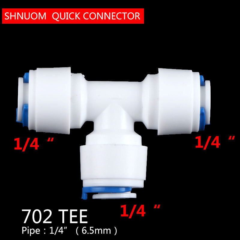 1/4” 3/8” to 1/4" Tube Diameter Chang 6.5MM9.5MM 3 Way Tee Quick Connect Push Fit RO System Water 223 Fittings Tipy Fast Joint