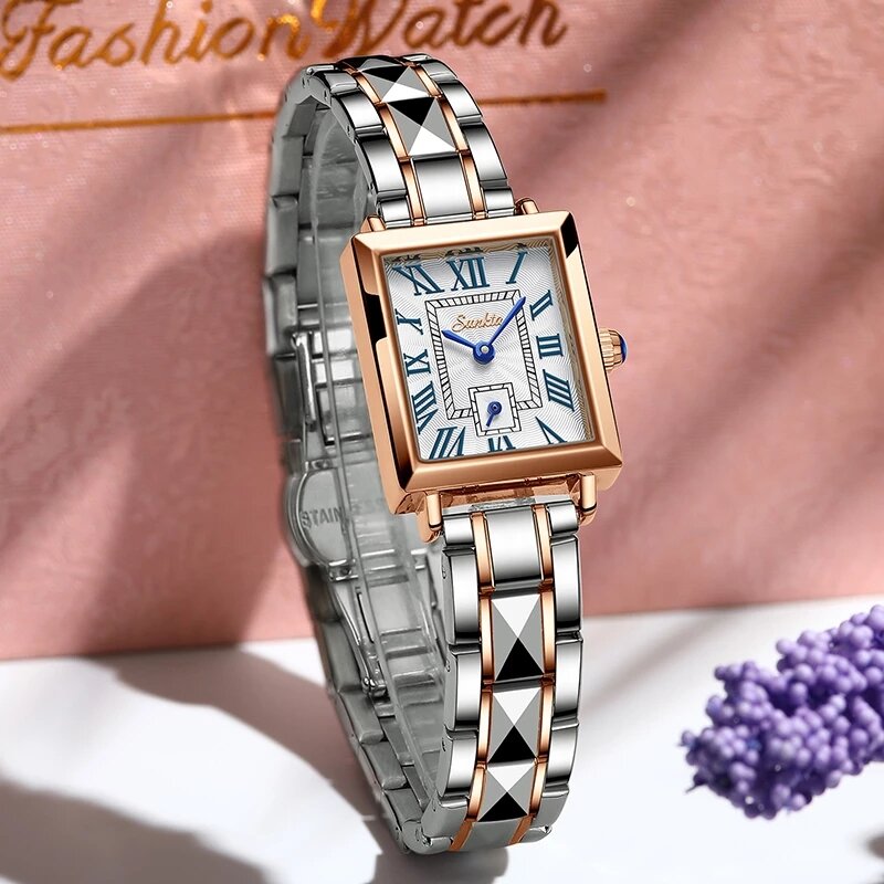 LIGE luksusowe kobiety oglądają modne modne wodoodporna stal nierdzewna damskie Sunkta kwarcowe zegarki Montre Femme piękne