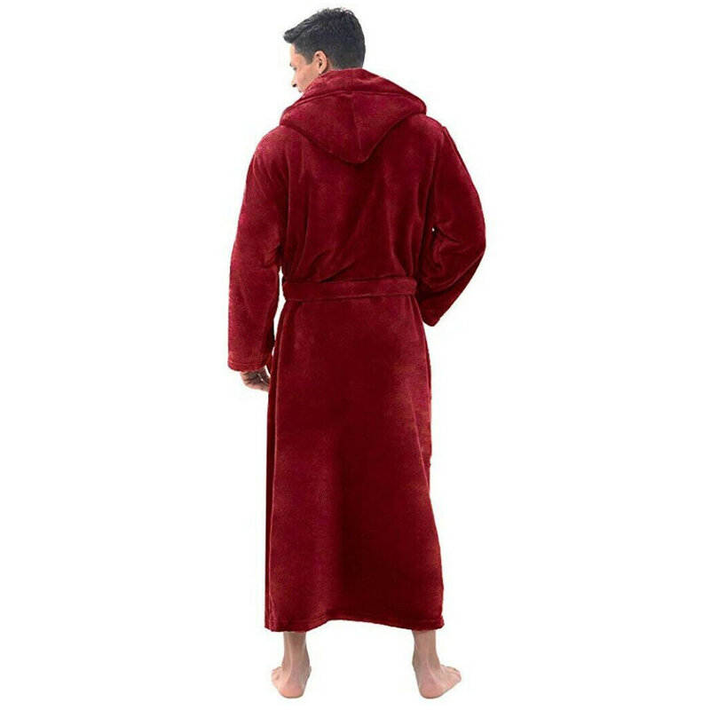 Мужской длинный халат из мягкого флиса с карманами, домашняя одежда для сна, одежда для мужчин