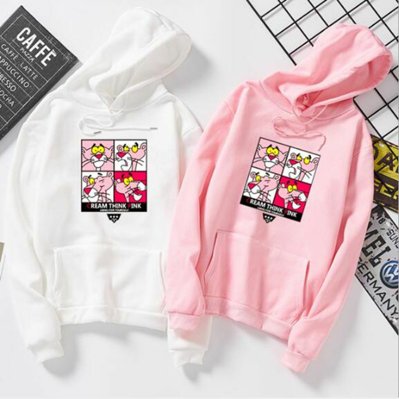 Qrxiaer Cartoon Pink Panther Hoodie women sweatshirt Four grid Couple shirt Children Gift Girl and boy friend Winter autumn coat