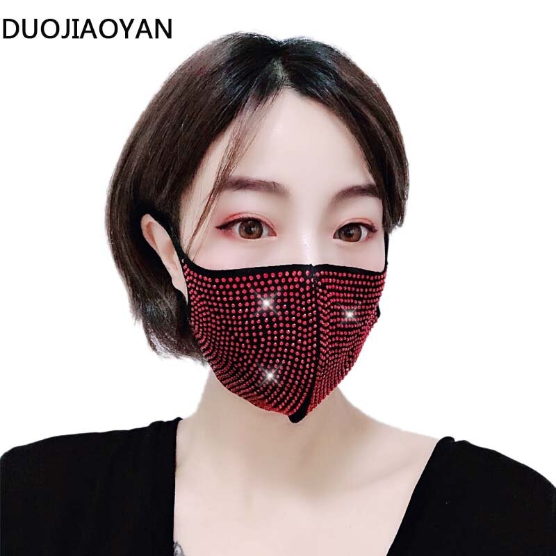DUOJIAOYAN-masque pour femmes, 3 pièces/ensemble avec strass, protection buccale brillante en acrylique réutilisable, boîte de nuit, luxueuse
