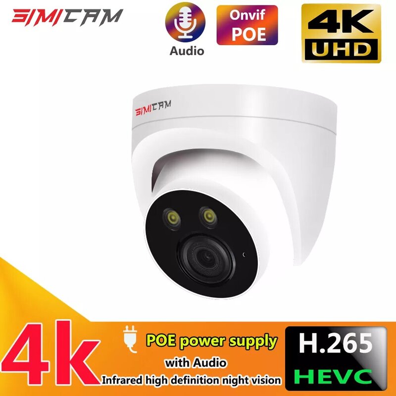 Kamera Pengawasan IP 4K 8MP POE Onvif H265 Kubah Audio Onvif HD Penglihatan Malam Deteksi Manusia 48V 4MP Keamanan Video CCTV untuk NVR
