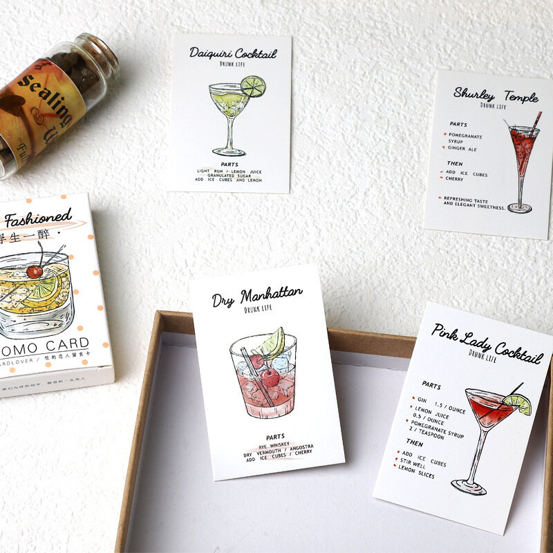 28 stücke Lomo Kleine Nachricht Karte Beschreibbare Verschiedene Cocktail Happy Travel Lesezeichen Journal Dekoration Gruß Papier Schreibwaren Geschenk
