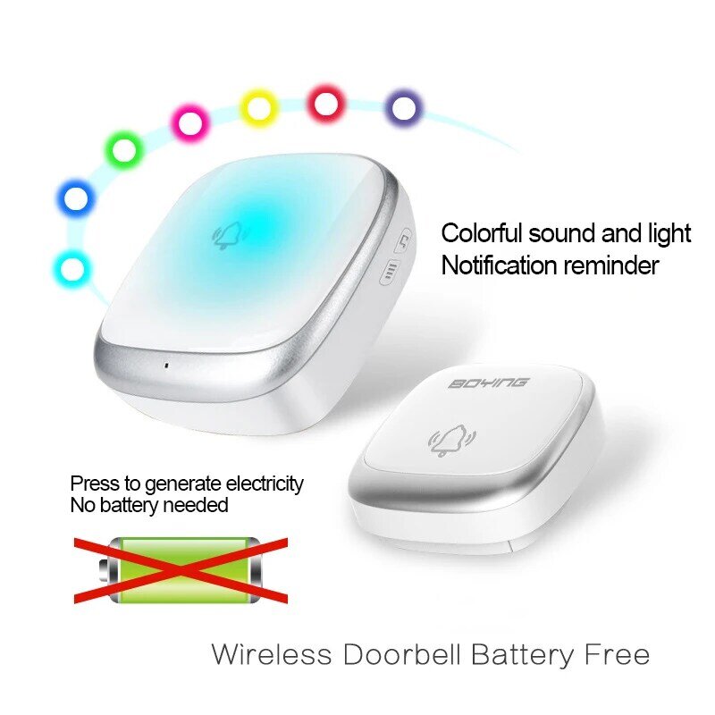 Self-powered Waterproof Wireless Doorbell Smart Home Office Front and Rear Doorbell Buttons with Music Flashing Receiver