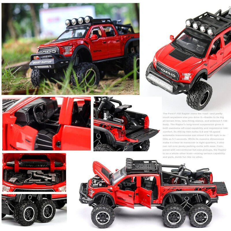 Ford Raptor F150 Alloy Car Model, Veículo Off-Road Modificado, Veículos Diecast e Toy, Metal Car, Coleção Modelo, Brinquedos para Crianças, Presente, 1/28