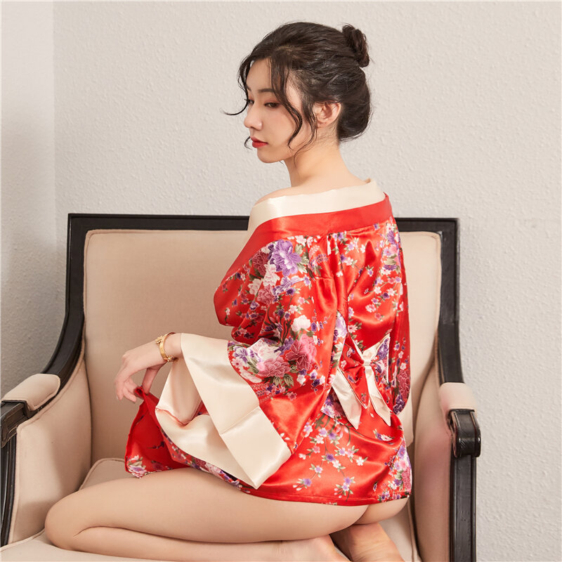 Sexy kimono cetim material sexy noite trajes casa roupas ternos promover a harmonia do marido e da esposa (ebmsalv)