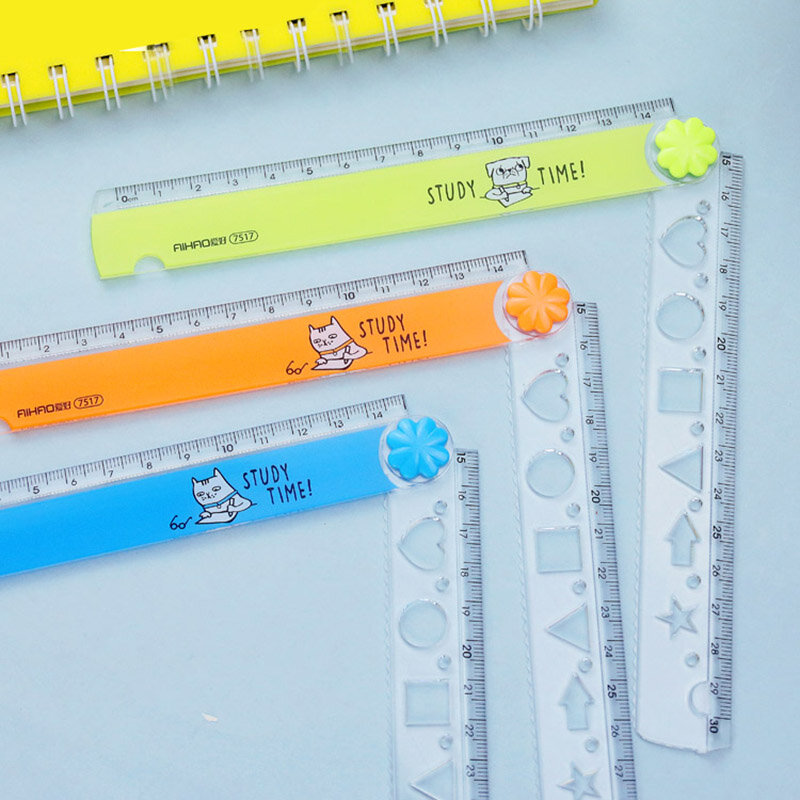 신제품 귀여운 카와이 학습 시간 컬러 접는 눈금자 30CM, 어린이를 위한 다기능 DIY 드로잉 눈금자, 학생 사무실 학교 문구