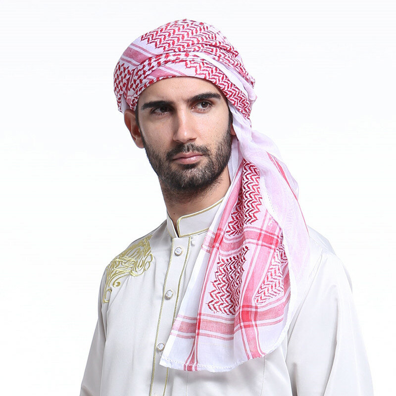 이슬람 의류 남자 사우디 아라비아 두바이 전통 의상, 이슬람 액세서리 터번 기도 모자 격자 무늬 머리 스카프, 140x140cm