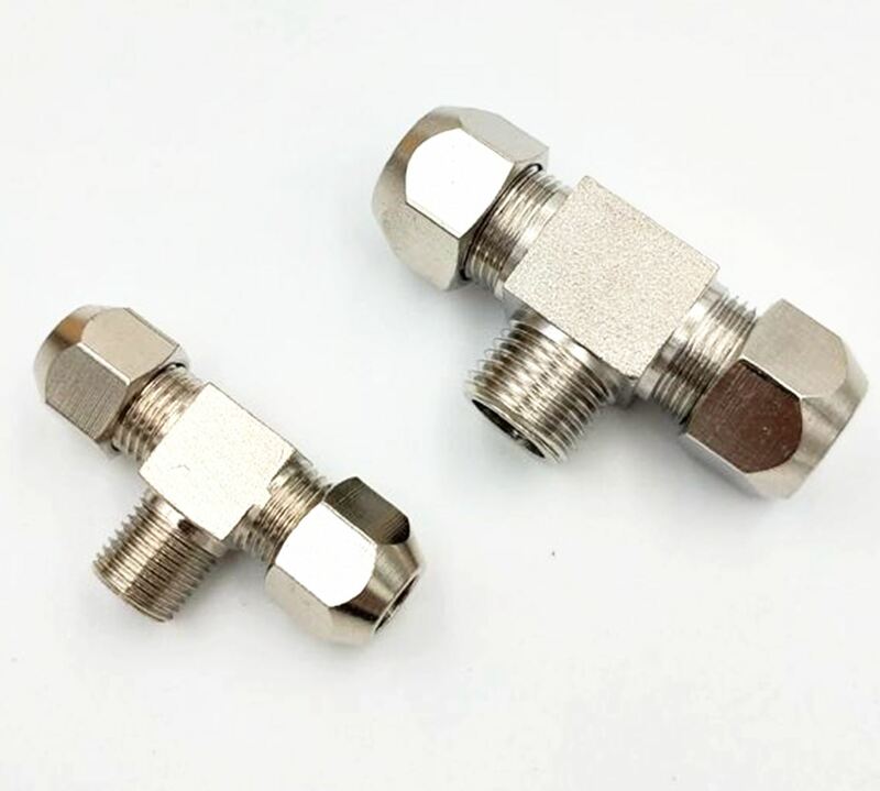 Fit 6-12mm Rohr O/D 1/8 "1/4" 3/8 "1/2" BSP M10 Männlichen mitte T Nickel Überzogene Messing Ferrule Pneumatische Air Compression Fitting