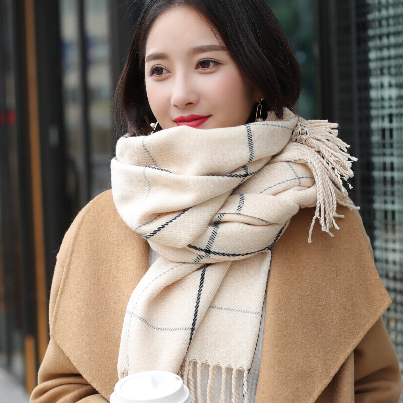 Модный женский винтажный зимний шарф из искусственного кашемира с принтом в клетку, уличная одежда, теплая вязаная Повседневная Женская длинная шаль с кисточками