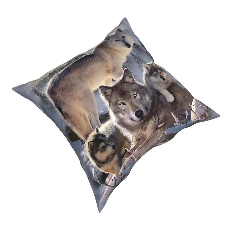 Wolf Family Square Pillowcase Polyester Creative Zip Decor Sofa Cushion Case Wholesale 18"
