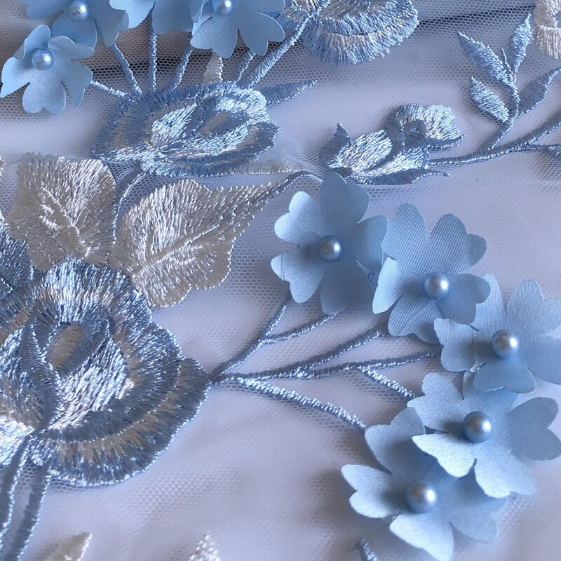 Tela bordada de gasa con cuentas, accesorio de decoración para vestido, artesanía de encaje, flor, 1 unidad