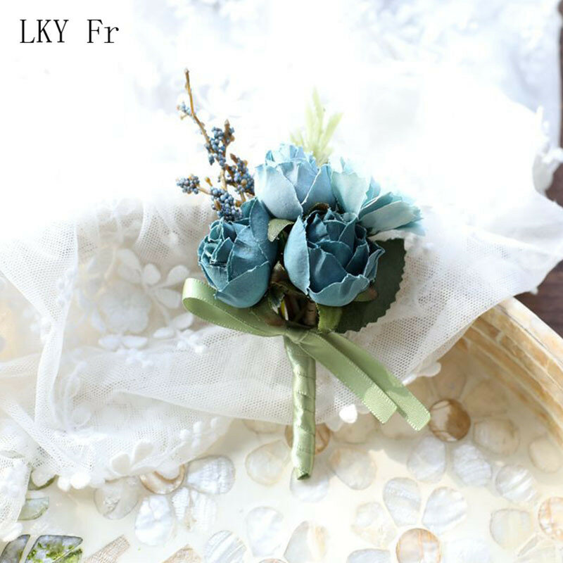 Boutonniere Aksesori pernikahan korsase pergelangan tangan lubang kancing bunga buatan sutra gelang mawar pengiring pengantin pria pin kerah