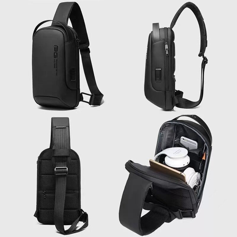 BANGE-Bolso de hombro cruzado multifuncional para hombre, bolsa de pecho impermeable para viaje corto, con carga USB, nueva actualización de 2022