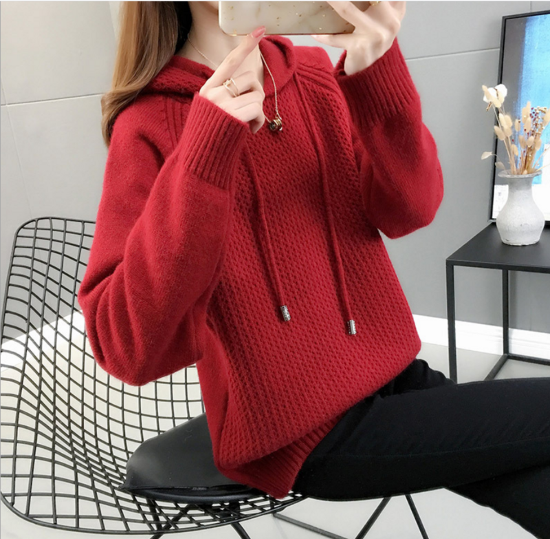 Berkerudung Sweater Wanita Longgar Wanita Musim Dingin Sweater Korea Cardigan Rajut Elegan Panjang Mantel Sweter Mantel 2020