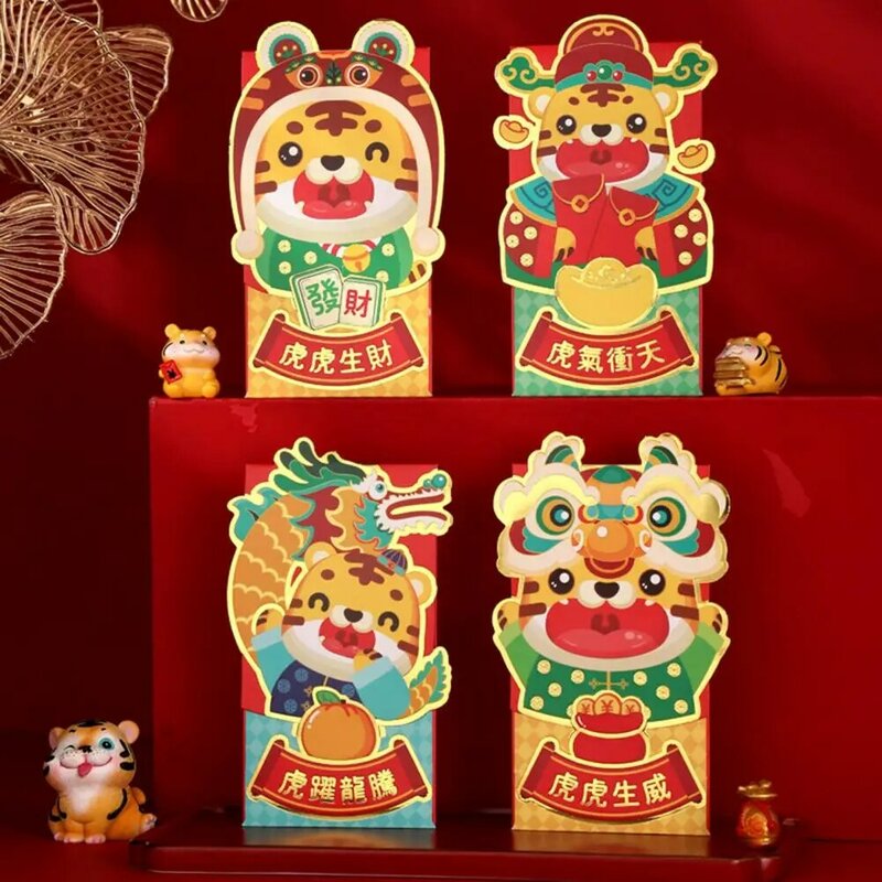 4 Buah/Set Amplop Merah Simbol Halus Kertas Kartun 2022 Perlengkapan Pesta Paket Beruntung Festival Musim Semi Tiongkok