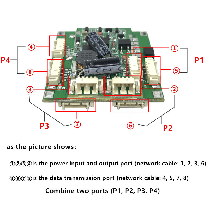 Módulo Buck POE, placa de interruptor 802.3af/AT, puerto de alimentación 30w para cámaras ip nvr, teléfono ip 4, interruptor poe, separación PD, 12v
